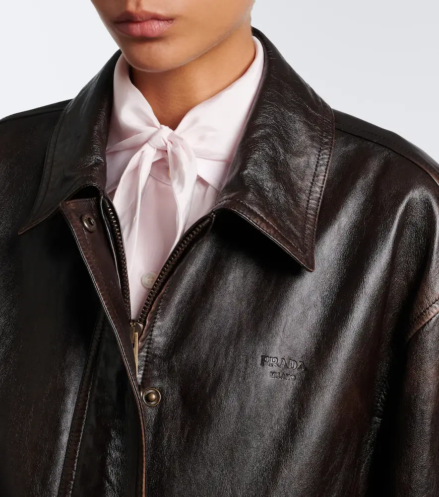 Prada Oversized leather blouson jacket | Thumbnail 4 Prada Oversized leather blouson jacket | Thumbnail 4