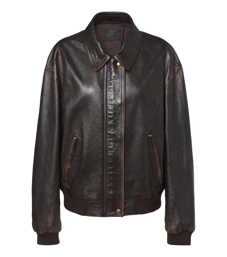 Prada Oversized leather blouson jacket | Image 1 Prada Oversized leather blouson jacket | Image 1