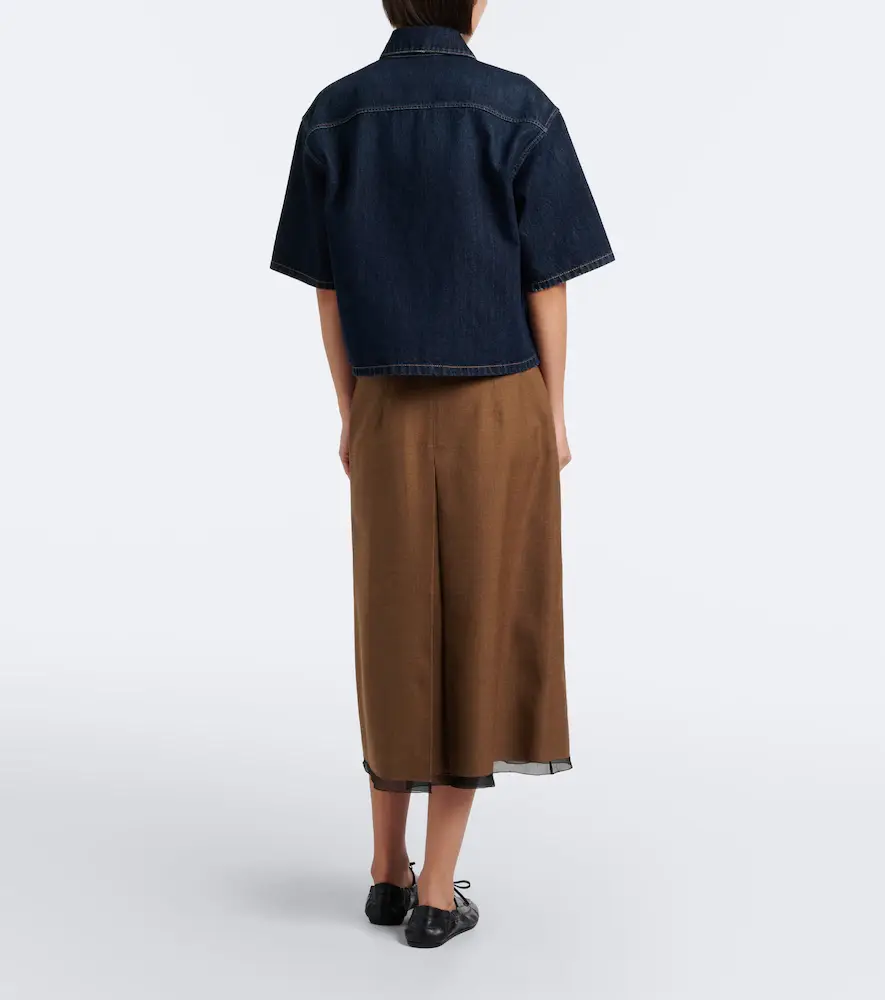 Prada Chiffon-trimmed virgin wool midi skirt | Thumbnail 6