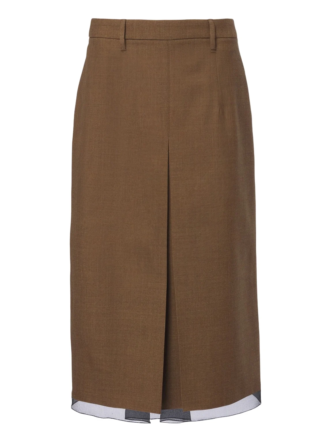 Prada Chiffon-trimmed virgin wool midi skirt