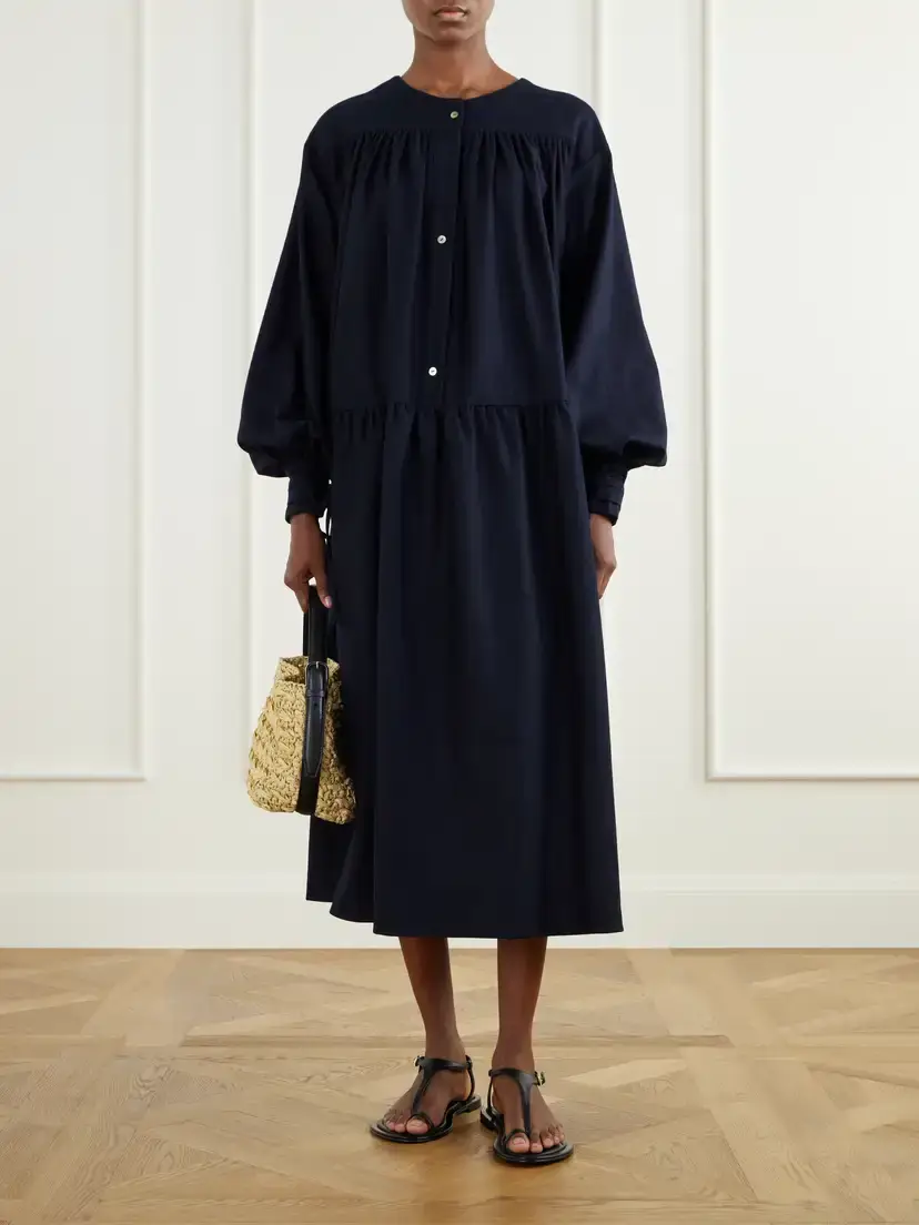 Les Vacances D’Irina Calla Gathered Wool-flannel Midi Dress | Thumbnail 2 Les Vacances D’Irina Calla Gathered Wool-flannel Midi Dress | Thumbnail 2