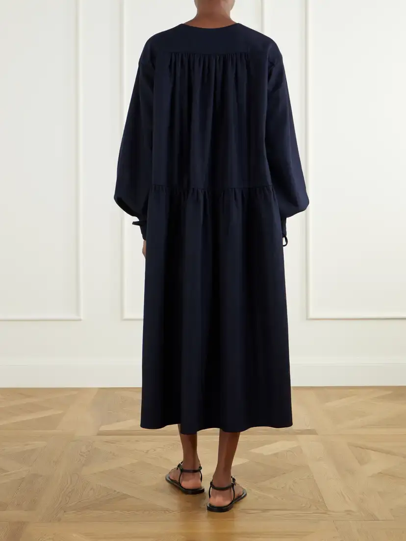 Les Vacances D’Irina Calla Gathered Wool-flannel Midi Dress | Thumbnail 3 Les Vacances D’Irina Calla Gathered Wool-flannel Midi Dress | Thumbnail 3