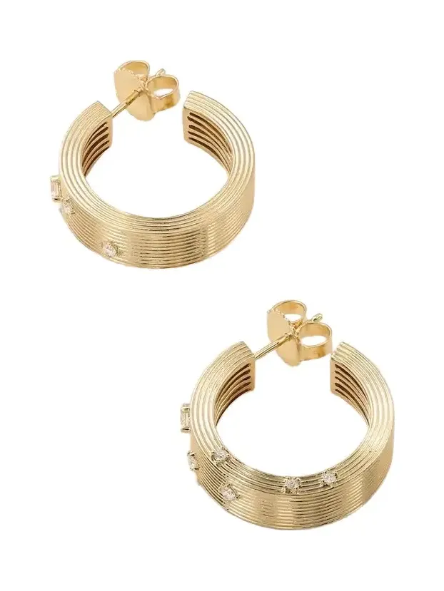 Fluted 14-karat Gold Diamond Medium Hoop Earrings