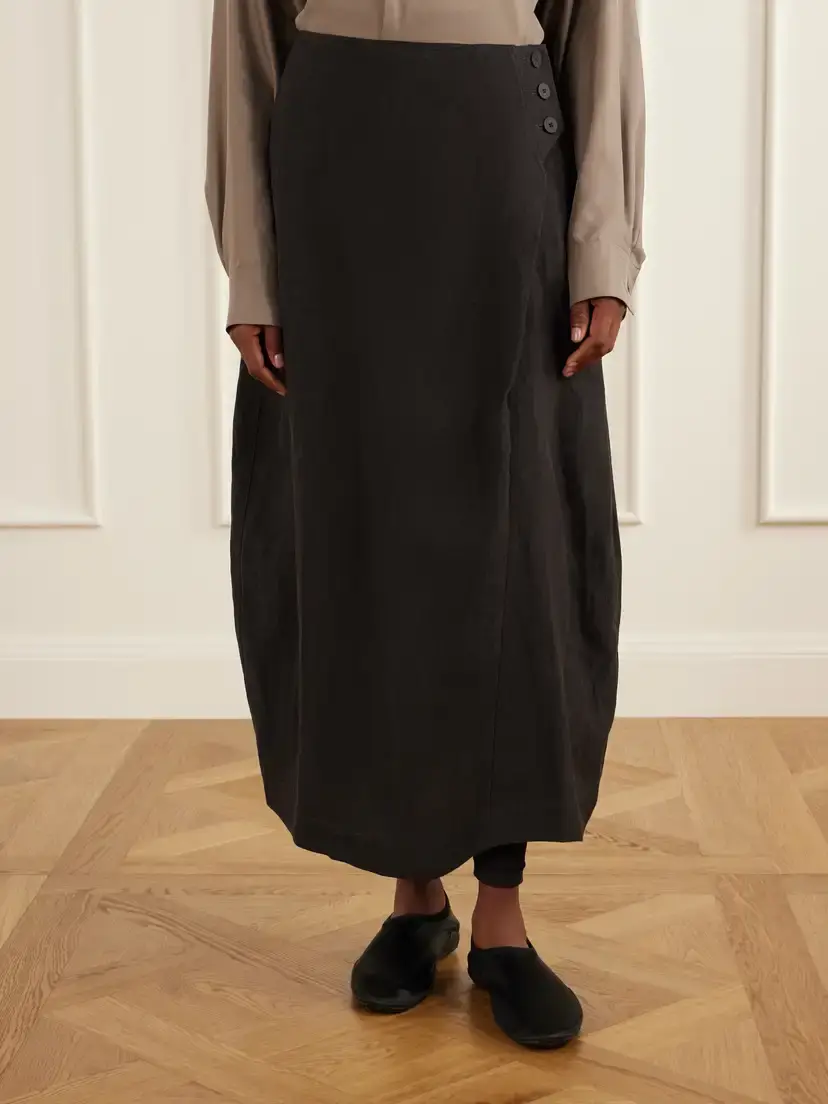 Studio Nicholson Pleated Woven Midi Skirt | Thumbnail 3