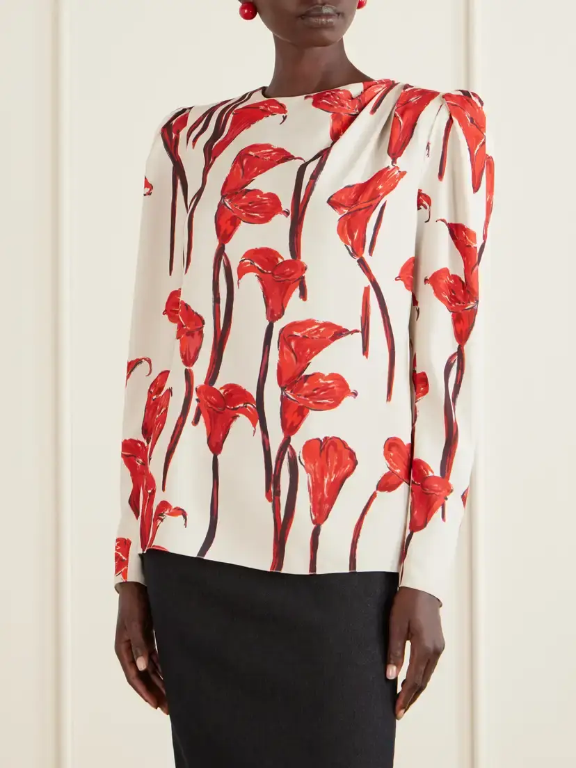Carolina Herrera Floral-print Cady Blouse | Thumbnail 3