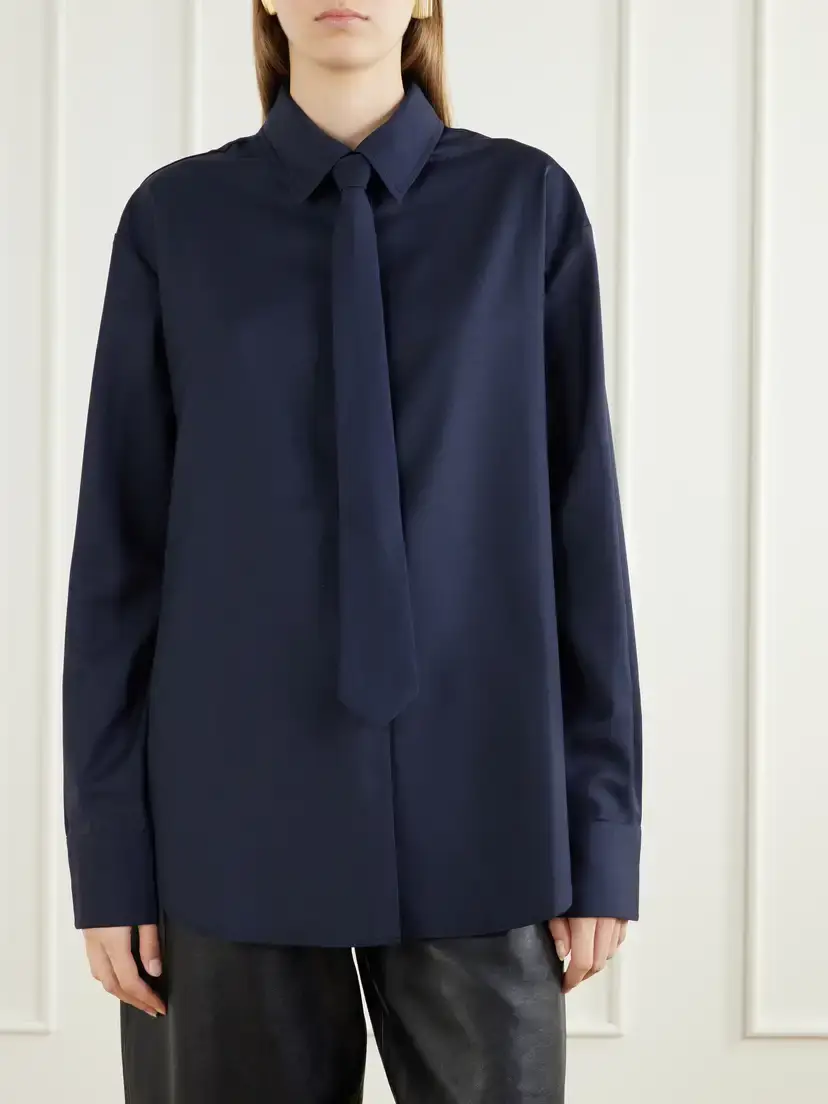 The Frankie Shop Peri Tie-detailed Oversized Georgette Shirt | Thumbnail 3 The Frankie Shop Peri Tie-detailed Oversized Georgette Shirt | Thumbnail 3
