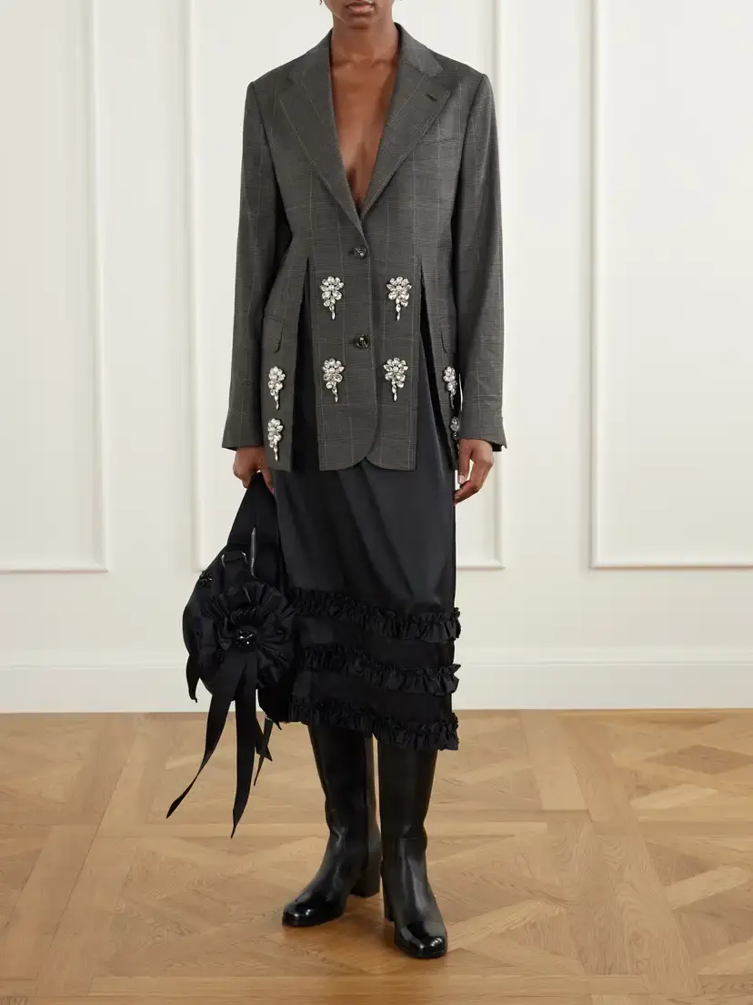 Simone Rocha Embellished Prince Of Wales Stretch-wool Blazer | Thumbnail 2 Simone Rocha Embellished Prince Of Wales Stretch-wool Blazer | Thumbnail 2
