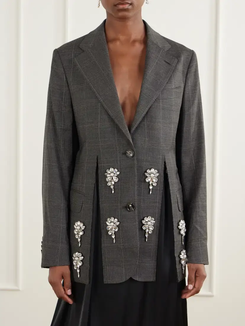 Simone Rocha Embellished Prince Of Wales Stretch-wool Blazer | Thumbnail 3 Simone Rocha Embellished Prince Of Wales Stretch-wool Blazer | Thumbnail 3