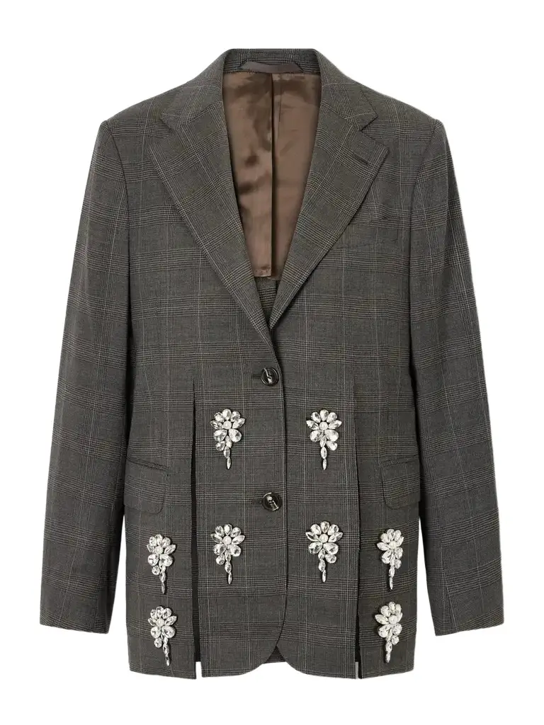 Simone Rocha Embellished Prince Of Wales Stretch-wool Blazer