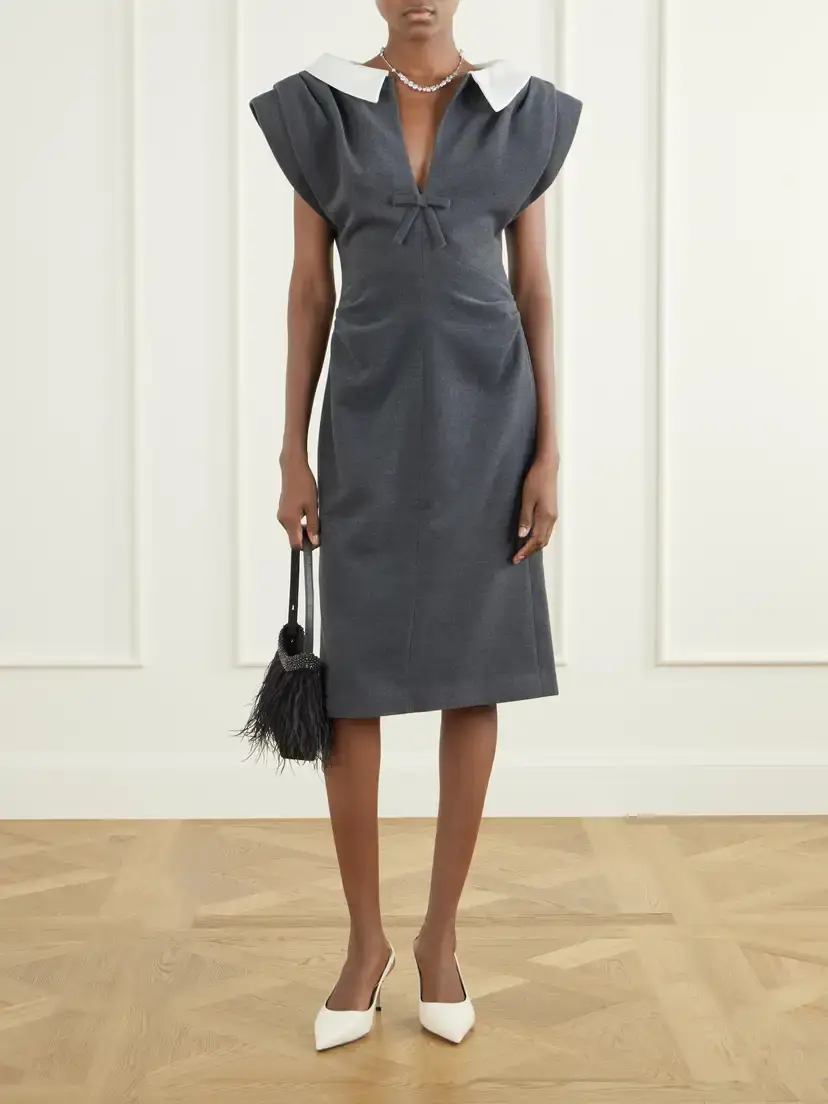 SHUSHU/TONG Gathered Wool-blend Midi Dress | Thumbnail 2
