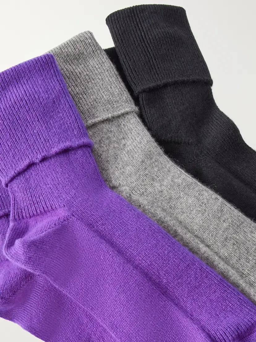 Johnstons of Elgin Set Of Three Ribbed Cashmere-blend Socks | Thumbnail 2 Johnstons of Elgin Set Of Three Ribbed Cashmere-blend Socks | Thumbnail 2