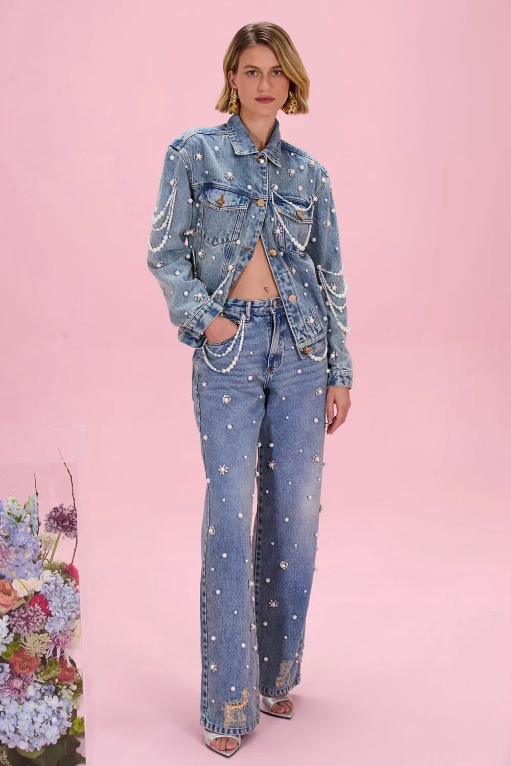 PatBo CRYSTAL DENIM EMBROIDERED JACKET