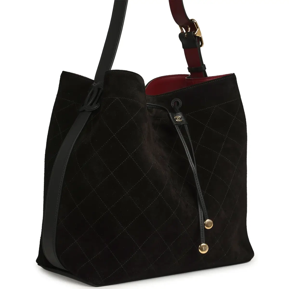 Chanel Chanel Large "CC Loop" Drawstring Bucket Bag with Leather Strap Black Suede Gold Hardware | Thumbnail 2 Chanel Chanel Large "CC Loop" Drawstring Bucket Bag with Leather Strap Black Suede Gold Hardware | Thumbnail 2