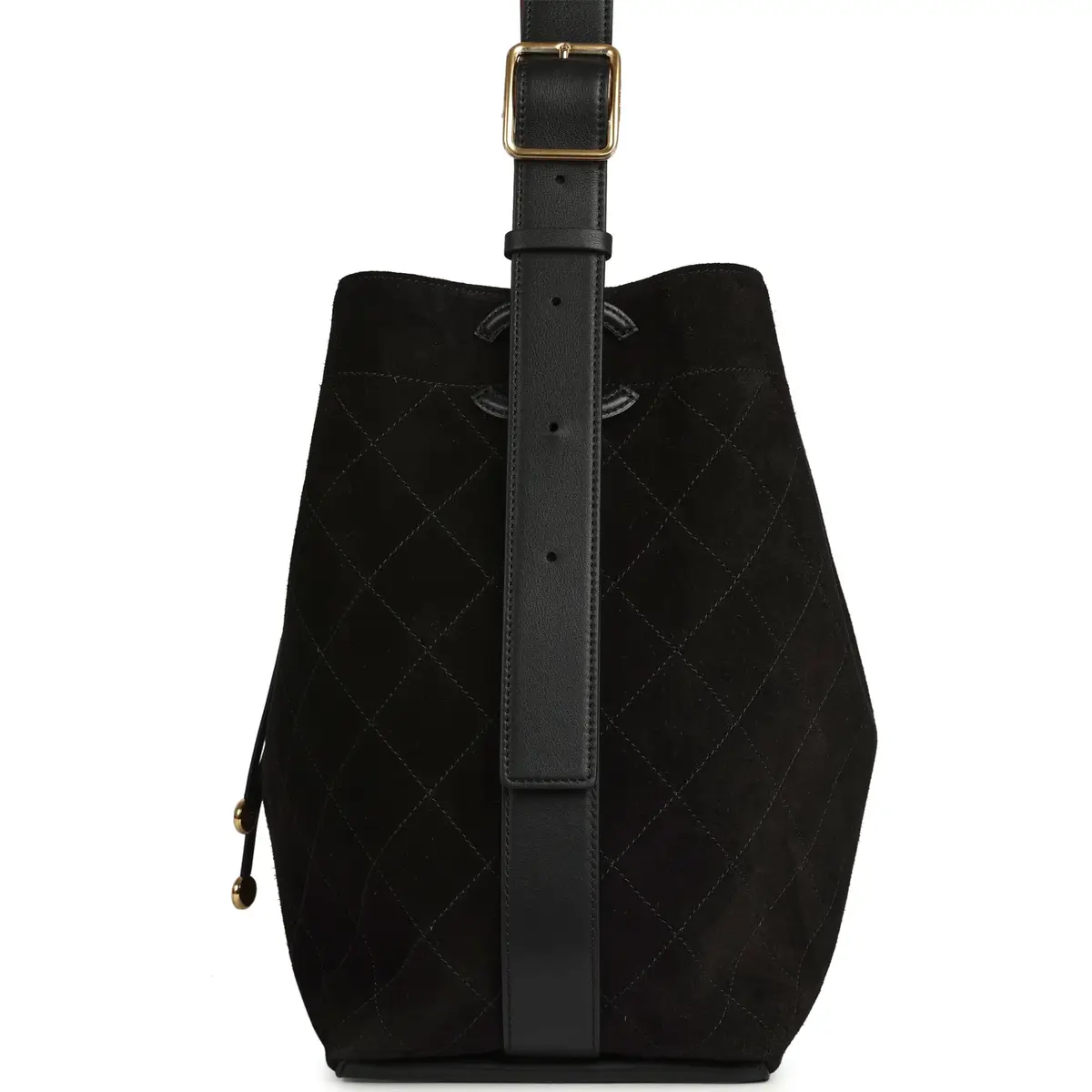 Chanel Chanel Large "CC Loop" Drawstring Bucket Bag with Leather Strap Black Suede Gold Hardware | Thumbnail 3 Chanel Chanel Large "CC Loop" Drawstring Bucket Bag with Leather Strap Black Suede Gold Hardware | Thumbnail 3
