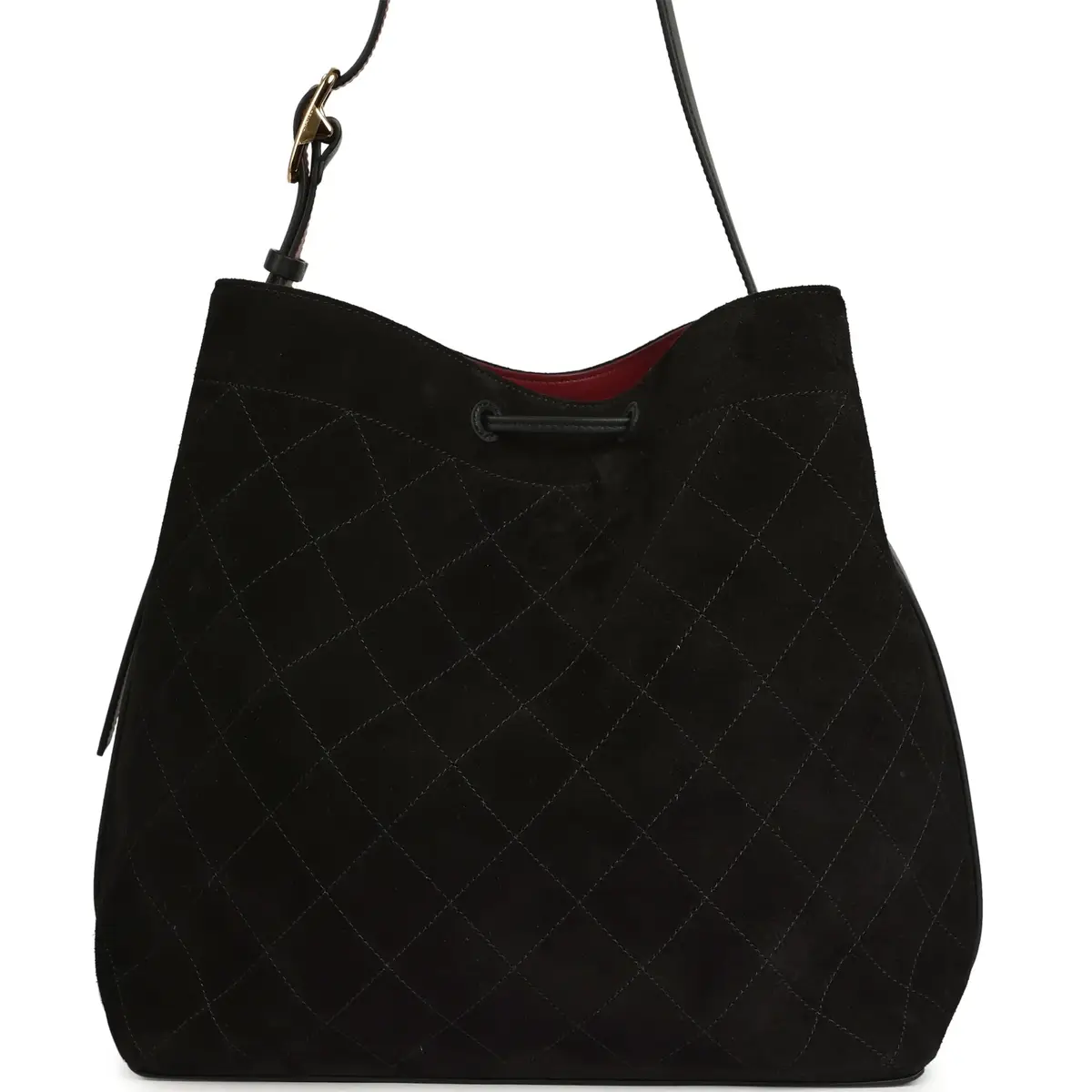 Chanel Chanel Large "CC Loop" Drawstring Bucket Bag with Leather Strap Black Suede Gold Hardware | Thumbnail 4 Chanel Chanel Large "CC Loop" Drawstring Bucket Bag with Leather Strap Black Suede Gold Hardware | Thumbnail 4