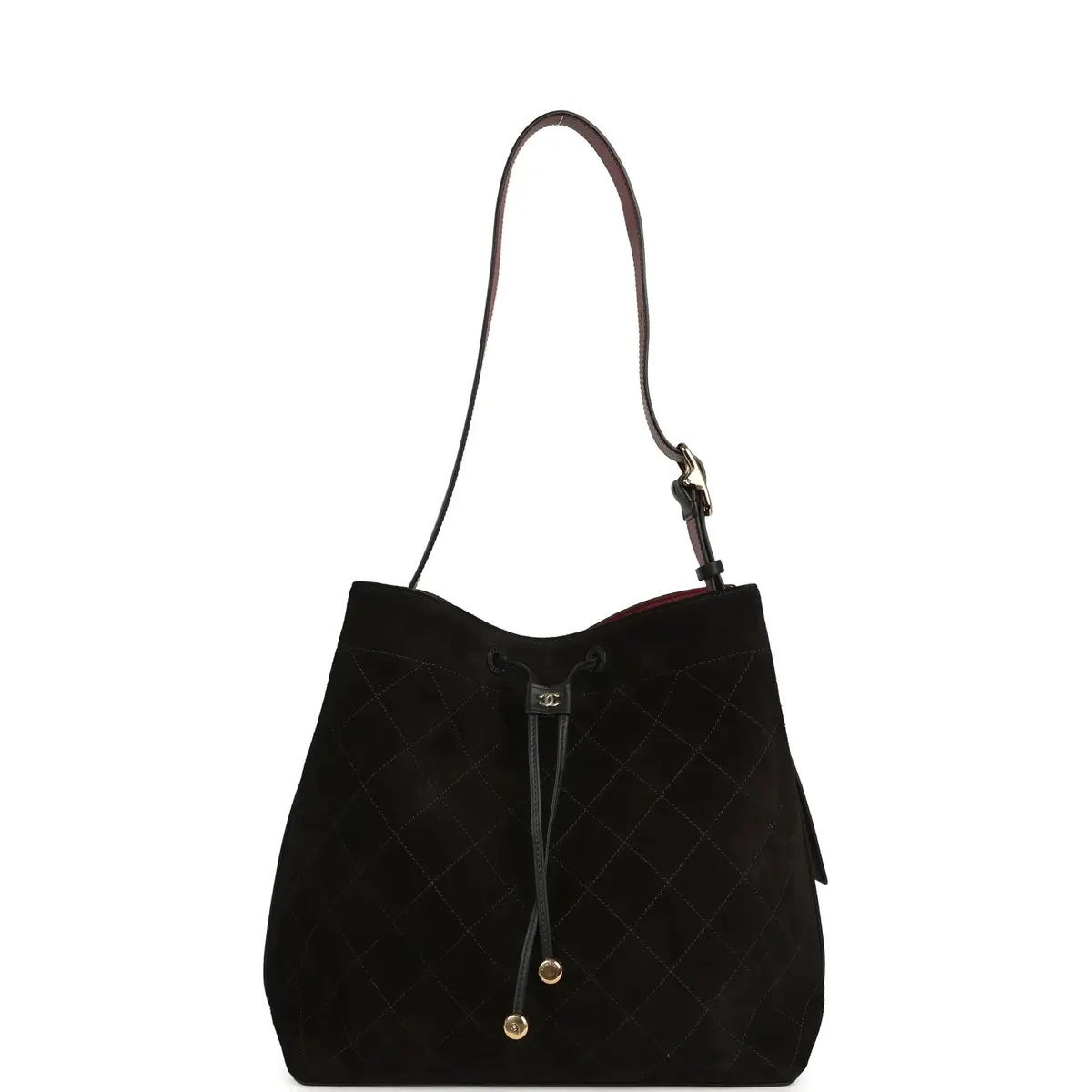 Chanel Chanel Large "CC Loop" Drawstring Bucket Bag with Leather Strap Black Suede Gold Hardware | Thumbnail 7 Chanel Chanel Large "CC Loop" Drawstring Bucket Bag with Leather Strap Black Suede Gold Hardware | Thumbnail 7