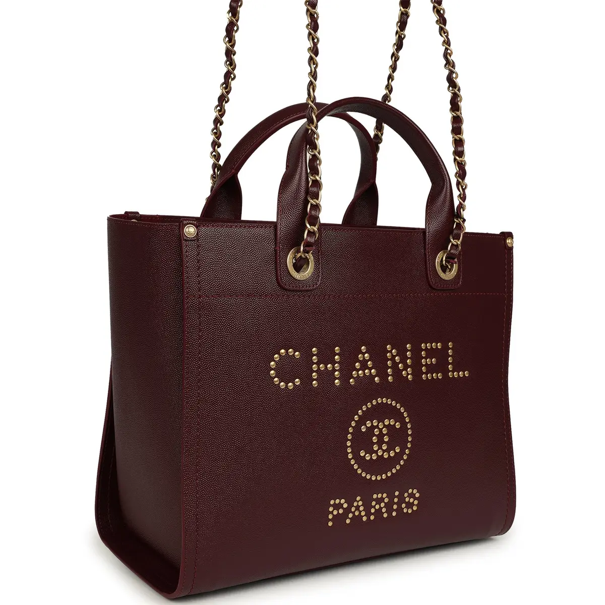 Chanel Chanel Small Studded Deauville Shopping Tote Burgundy Caviar Brushed Gold Hardware | Thumbnail 2 Chanel Chanel Small Studded Deauville Shopping Tote Burgundy Caviar Brushed Gold Hardware | Thumbnail 2