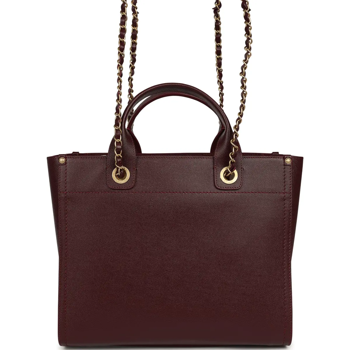 Chanel Chanel Small Studded Deauville Shopping Tote Burgundy Caviar Brushed Gold Hardware | Thumbnail 4 Chanel Chanel Small Studded Deauville Shopping Tote Burgundy Caviar Brushed Gold Hardware | Thumbnail 4