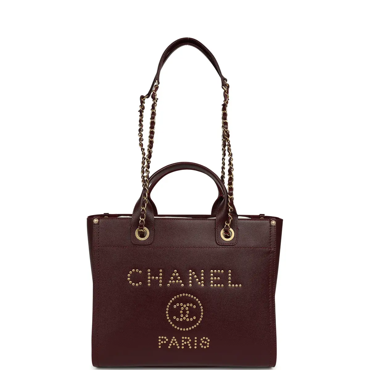 Chanel Chanel Small Studded Deauville Shopping Tote Burgundy Caviar Brushed Gold Hardware | Thumbnail 7 Chanel Chanel Small Studded Deauville Shopping Tote Burgundy Caviar Brushed Gold Hardware | Thumbnail 7