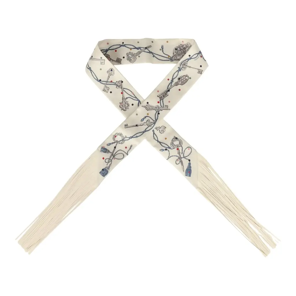 HERMÈS Hermes "Les Cles a Pois" Creme, Gris Perle, Multicolor Fringe Silk | Image 1 HERMÈS Hermes "Les Cles a Pois" Creme, Gris Perle, Multicolor Fringe Silk | Image 1