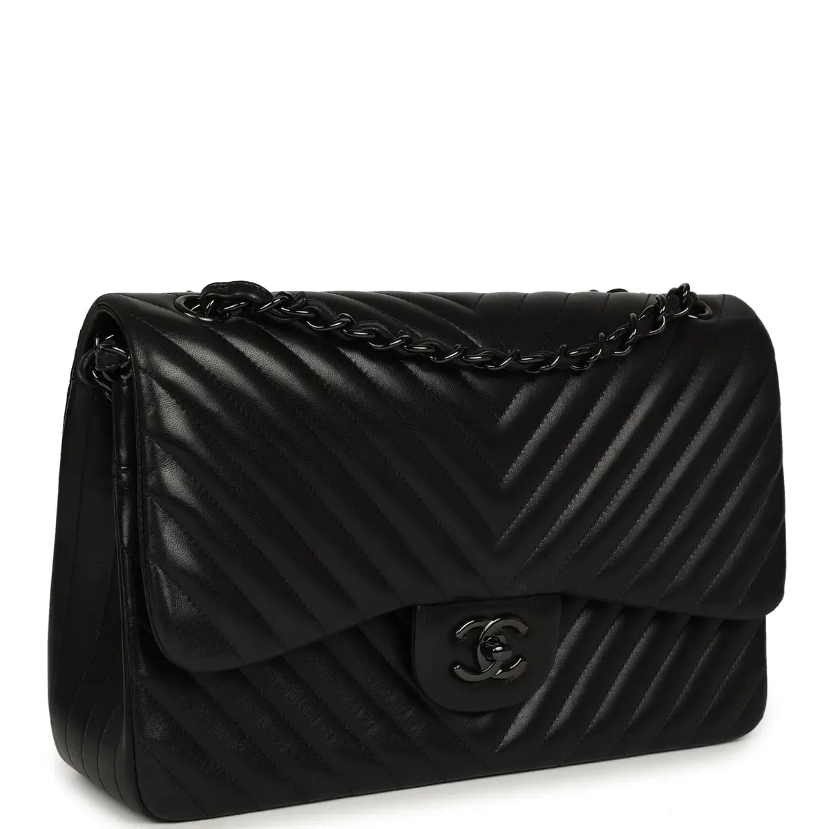 Chanel Pre-owned Chanel Jumbo Classic Chevron Double Flap Bag So Black Lambskin Black Hardware | Thumbnail 2 Chanel Pre-owned Chanel Jumbo Classic Chevron Double Flap Bag So Black Lambskin Black Hardware | Thumbnail 2