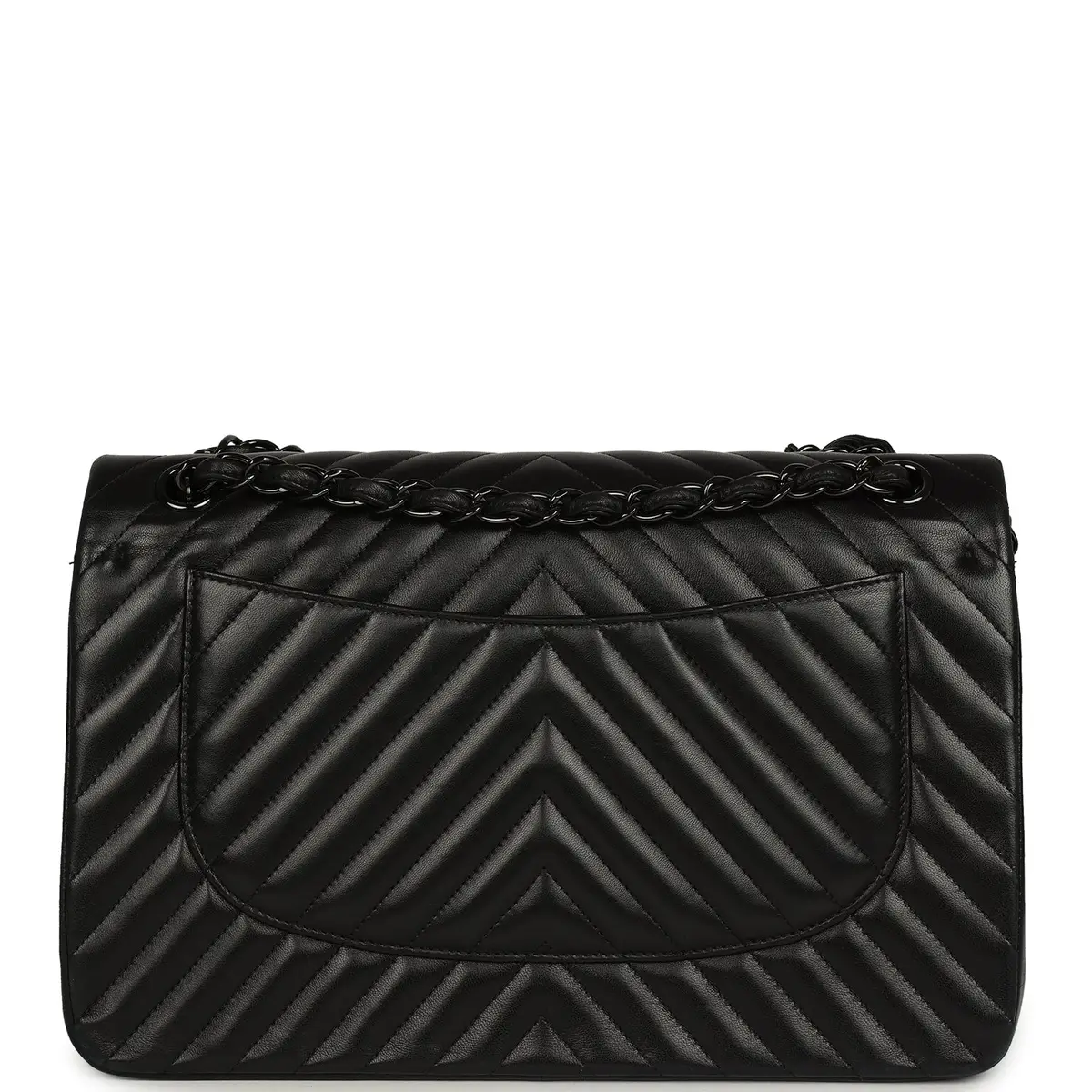 Chanel Pre-owned Chanel Jumbo Classic Chevron Double Flap Bag So Black Lambskin Black Hardware | Thumbnail 4 Chanel Pre-owned Chanel Jumbo Classic Chevron Double Flap Bag So Black Lambskin Black Hardware | Thumbnail 4