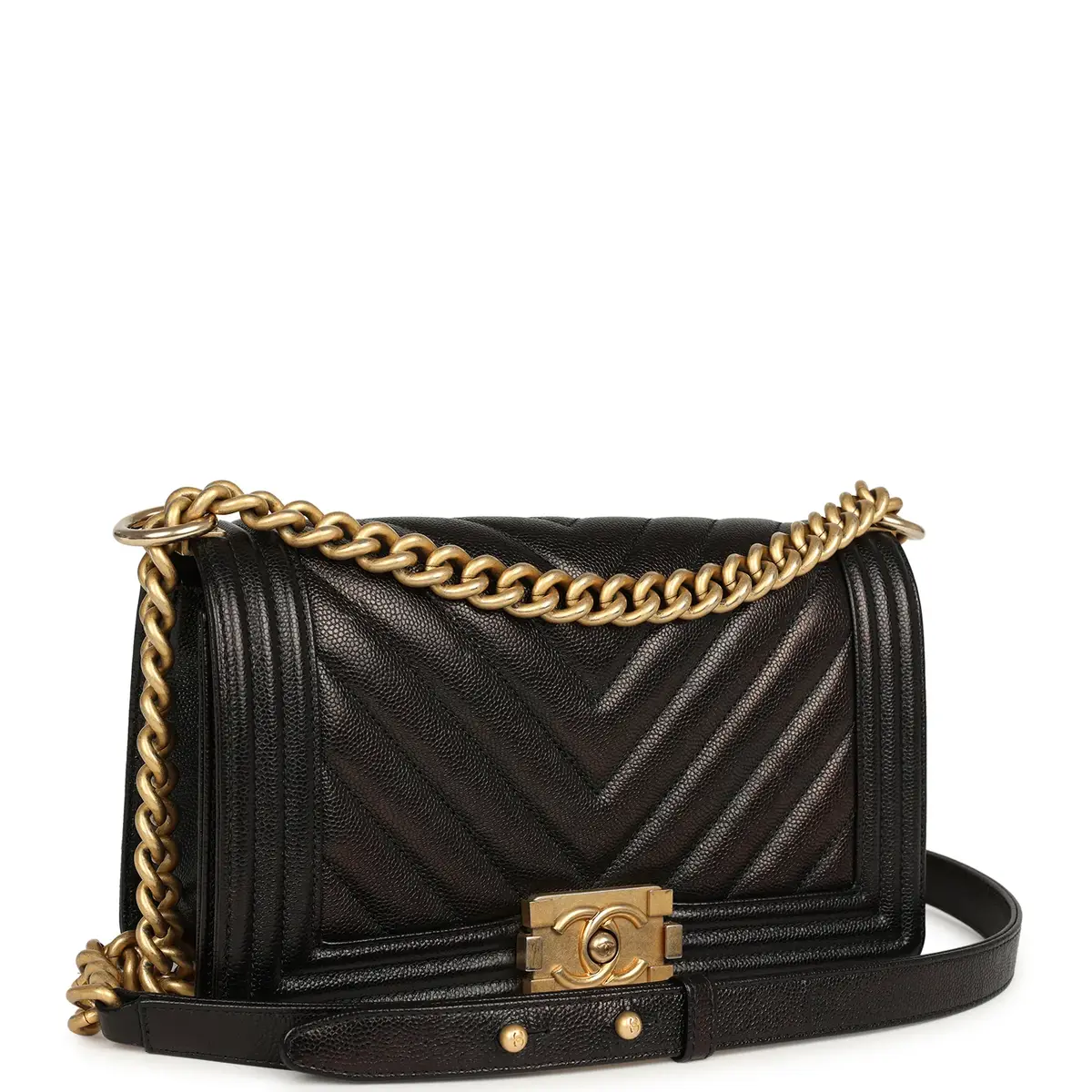 Chanel Pre-owned Chanel Medium Chevron Boy Bag Black Caviar Antique Gold Hardware | Thumbnail 2 Chanel Pre-owned Chanel Medium Chevron Boy Bag Black Caviar Antique Gold Hardware | Thumbnail 2