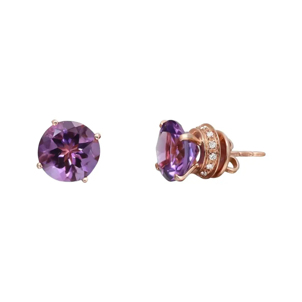 Salvini Salvini 18K Rose Gold Amethyst & Diamond Stud Earrings by The Solist | Image 1 Salvini Salvini 18K Rose Gold Amethyst & Diamond Stud Earrings by The Solist | Image 1