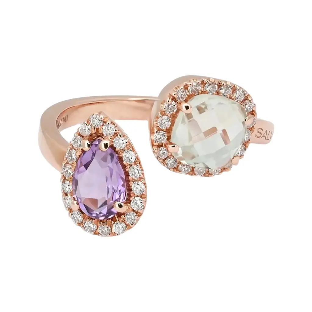Salvini Salvini 18K Rose Gold Amethyst, Prasiolite & Diamond Wrap Ring Sz. 6.25 by The Solist | Image 1 Salvini Salvini 18K Rose Gold Amethyst, Prasiolite & Diamond Wrap Ring Sz. 6.25 by The Solist | Image 1