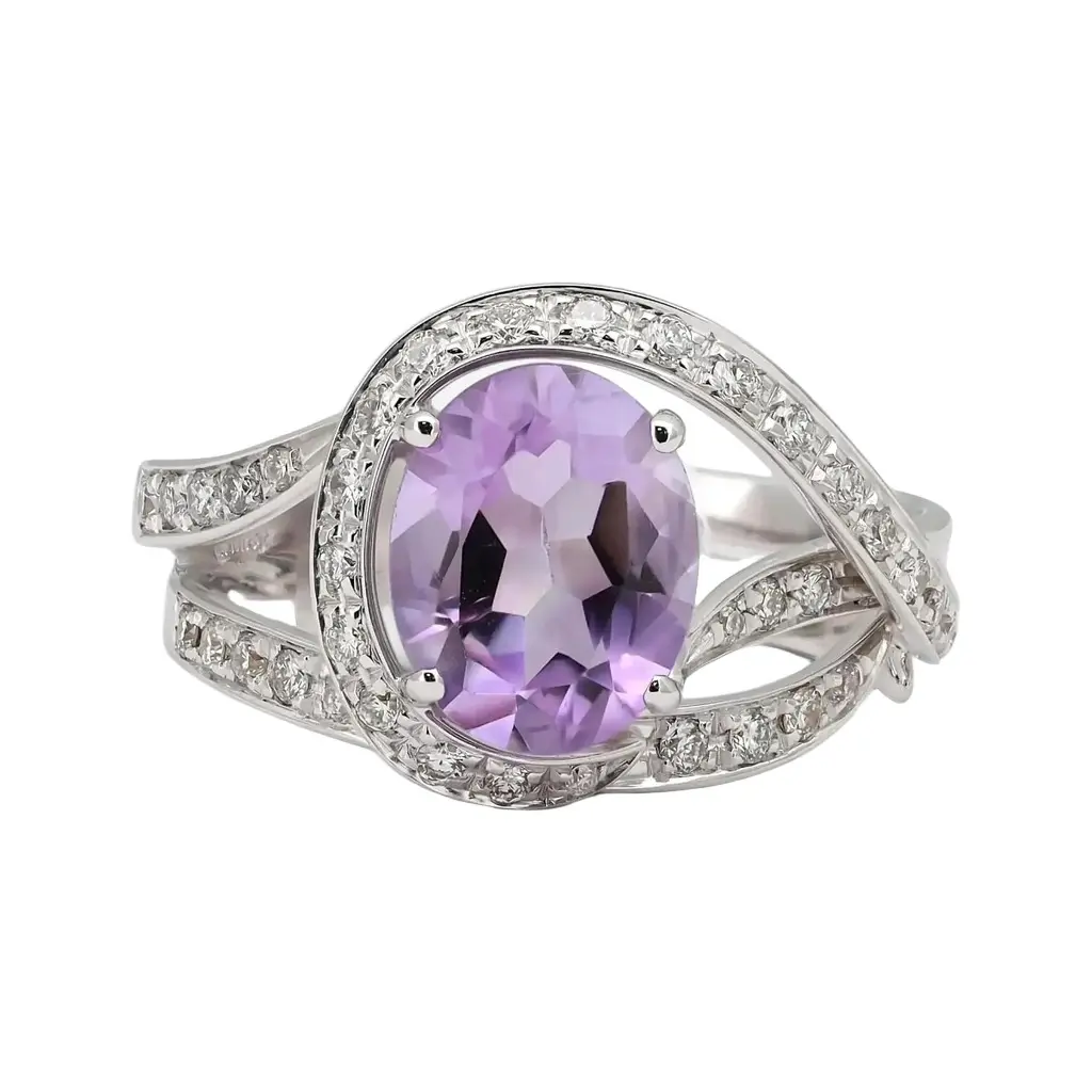Salvini Salvini 18K White Gold Amethyst & Diamond Crossover Cocktail Ring Sz. 6.75 by The Solist