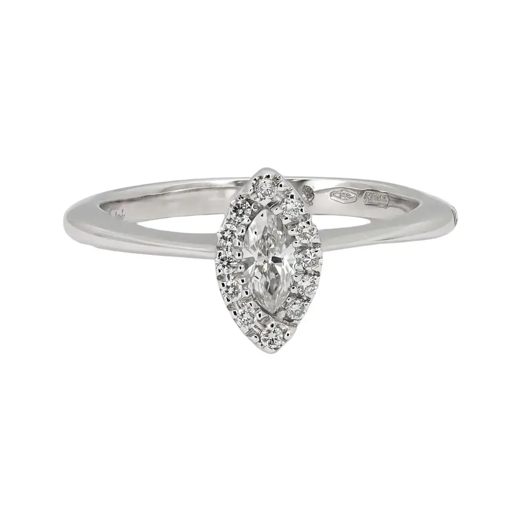 Salvini Salvini 18K White Gold Diamond Marquise & Round Halo Engagement Ring Sz. 7.5 by The Solist
