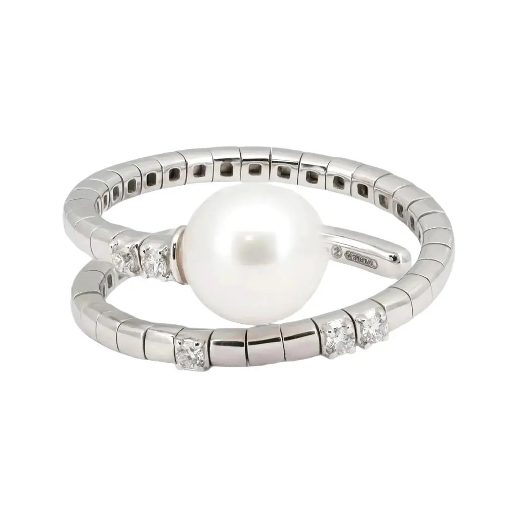 Salvini Salvini 18K White Gold Pearl & Diamond Spiral Wrap Ring Sz. 6.5 by The Solist