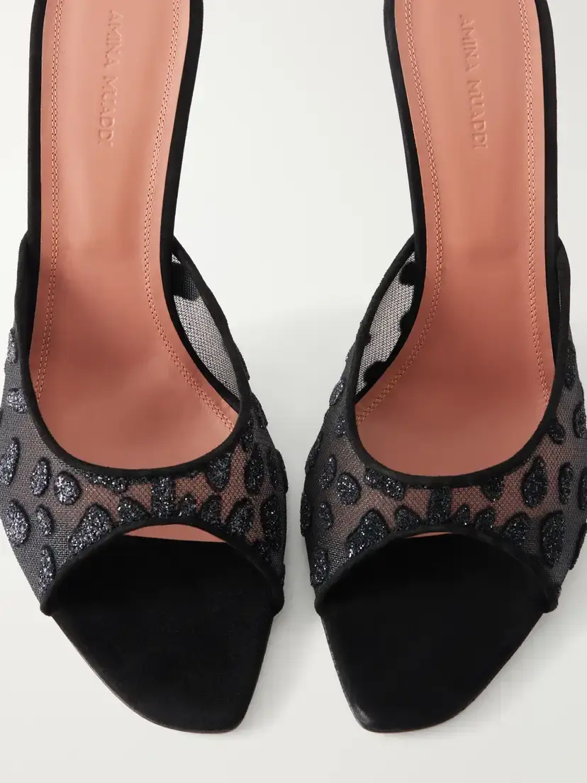 Amina Muaddi Alexa 95 Embellished Mesh Sandals | Thumbnail 5