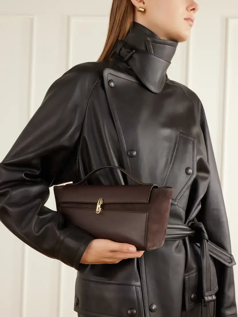 Savette Symmetry Trapeze Leather-trimmed Suede Top-handle Bag | Thumbnail 2 Savette Symmetry Trapeze Leather-trimmed Suede Top-handle Bag | Thumbnail 2