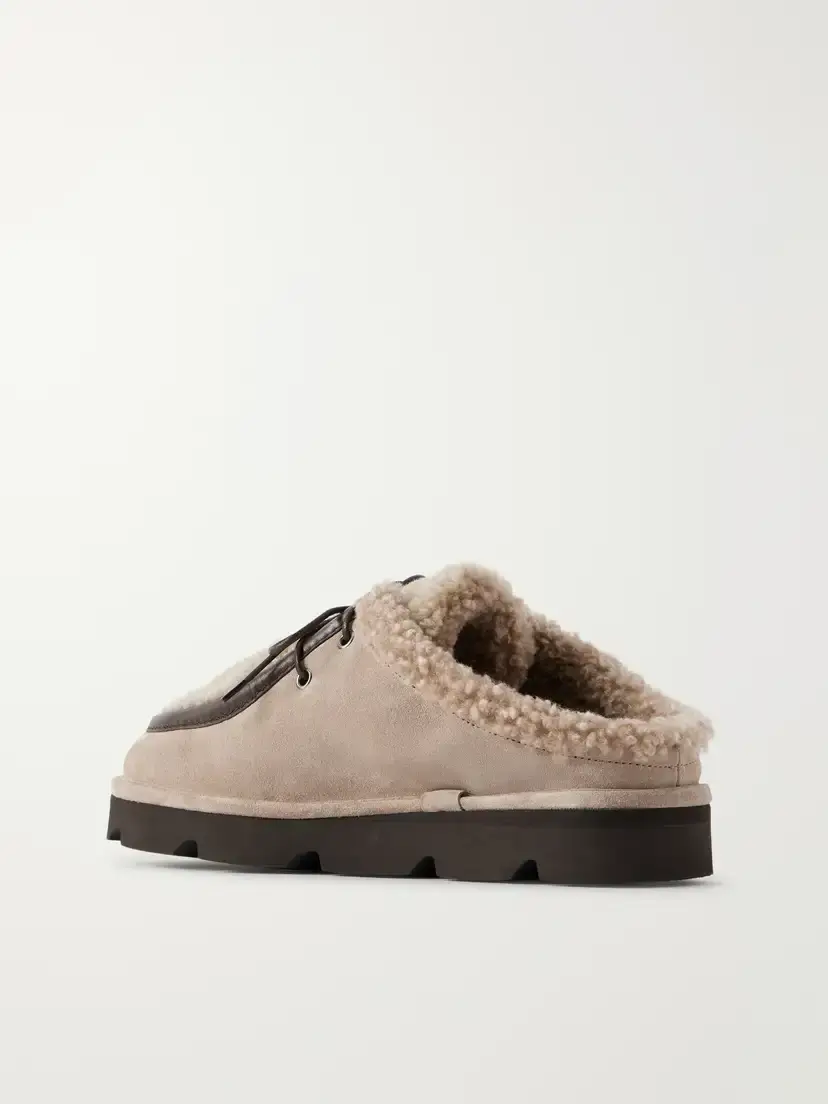 Brunello Cucinelli Shearling-trimmed Suede Clogs | Thumbnail 3