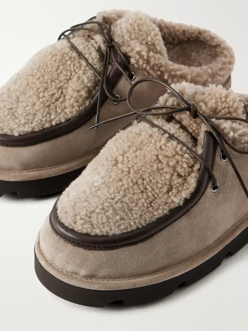 Brunello Cucinelli Shearling-trimmed Suede Clogs | Thumbnail 5