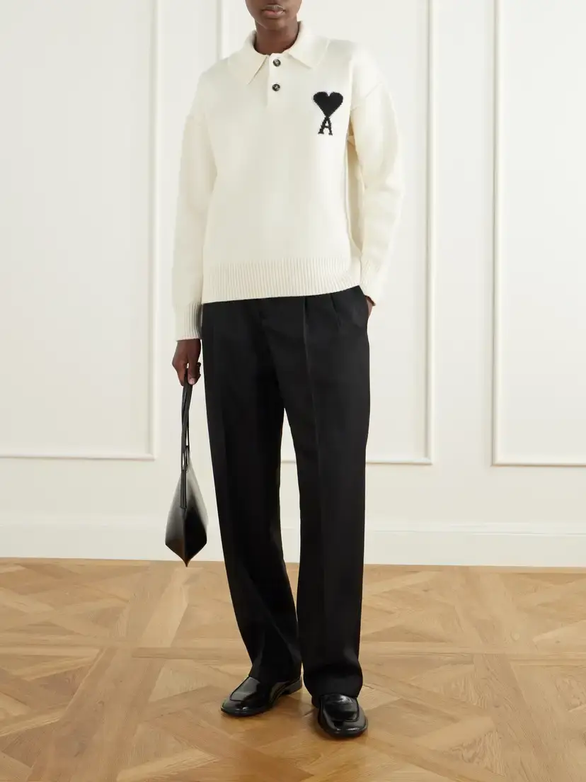 AMI PARIS Intarsia Wool Polo Sweater | Thumbnail 2