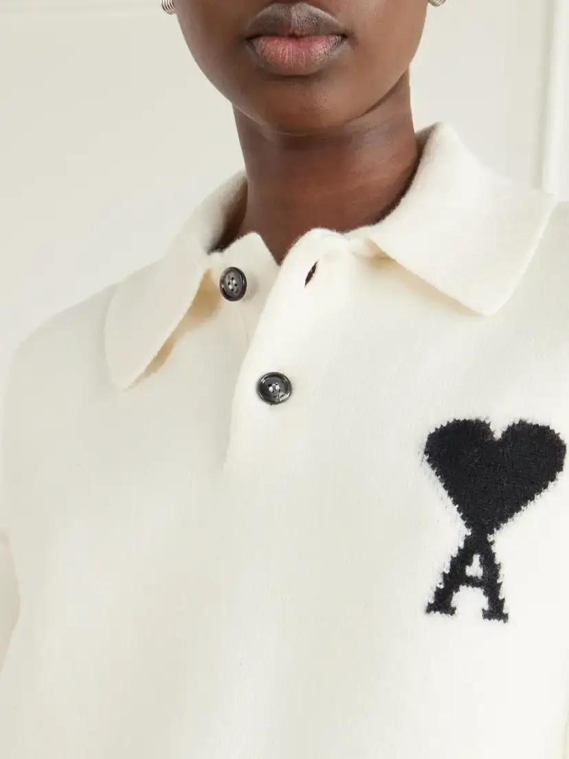 AMI PARIS Intarsia Wool Polo Sweater | Thumbnail 4