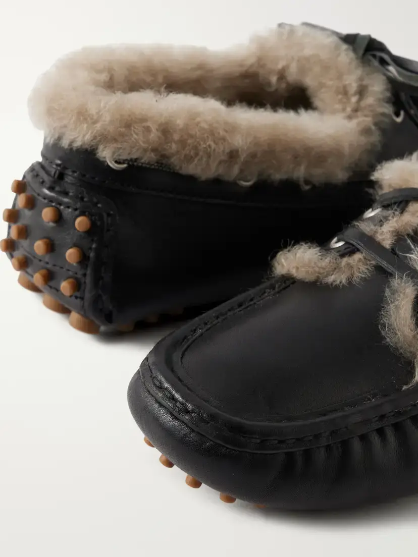 Brunello Cucinelli Bead-embellished Shearling-lined Leather Boat Shoes | Thumbnail 5 Brunello Cucinelli Bead-embellished Shearling-lined Leather Boat Shoes | Thumbnail 5