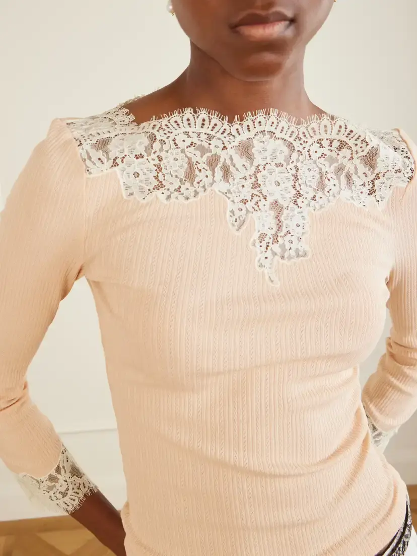 DÔEN Riana Lace-trimmed Cotton-blend Jersey T-shirt | Thumbnail 4