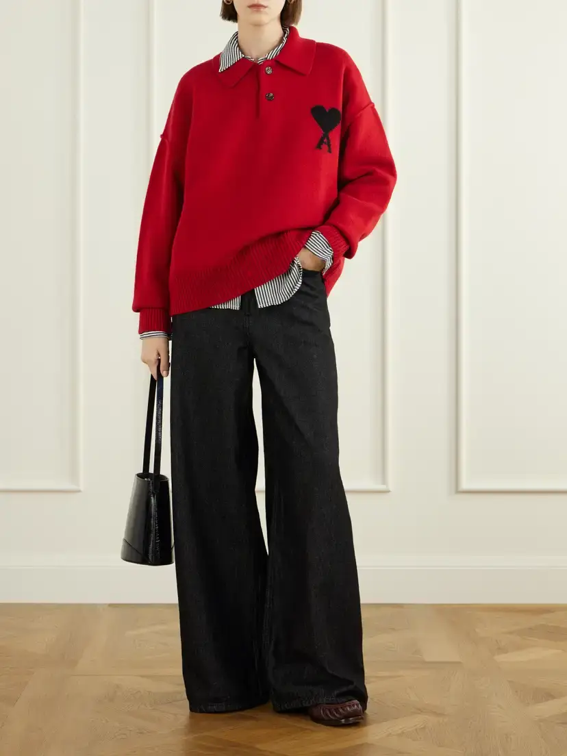 AMI PARIS Virgin Wool-intarsia Polo Sweater | Thumbnail 2