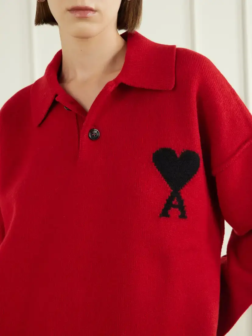 AMI PARIS Virgin Wool-intarsia Polo Sweater | Thumbnail 4