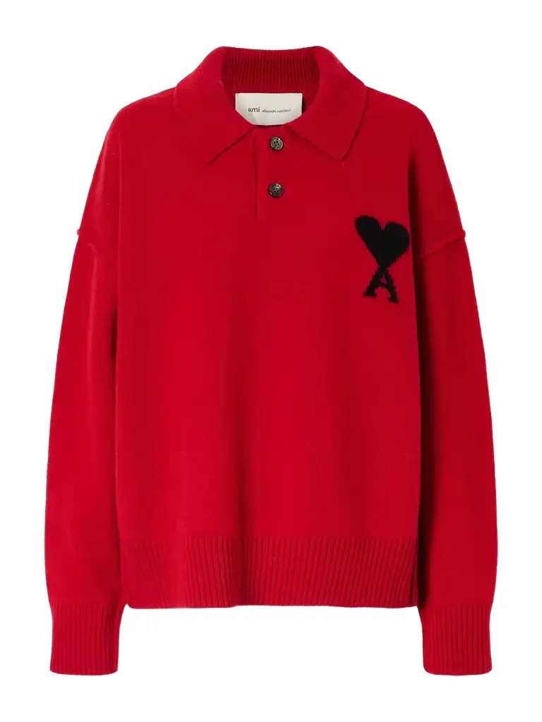 AMI PARIS Virgin Wool-intarsia Polo Sweater | Image 1 AMI PARIS Virgin Wool-intarsia Polo Sweater | Image 1