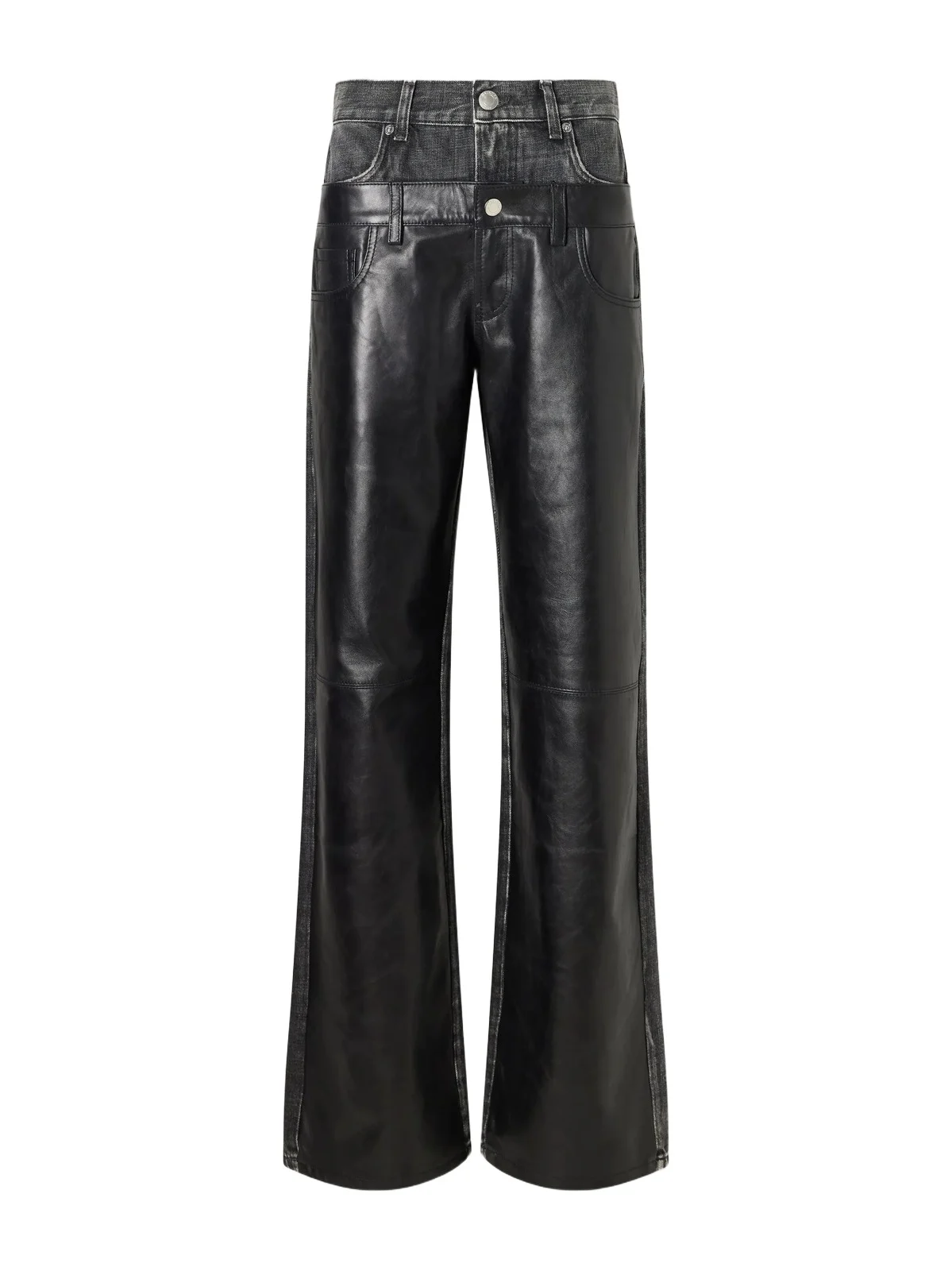 Bonnie Double Wb Hedwig Black Denim-trimmed Leather Mid-rise Wide-leg Jeans Bonnie Double Wb Hedwig Black Denim-trimmed Leather Mid-rise Wide-leg Jeans