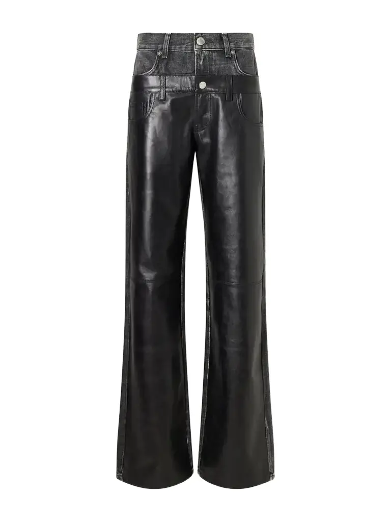 Haikure Bonnie Double Wb Hedwig Black Denim-trimmed Leather Mid-rise Wide-leg Jeans | Image 1 Haikure Bonnie Double Wb Hedwig Black Denim-trimmed Leather Mid-rise Wide-leg Jeans | Image 1