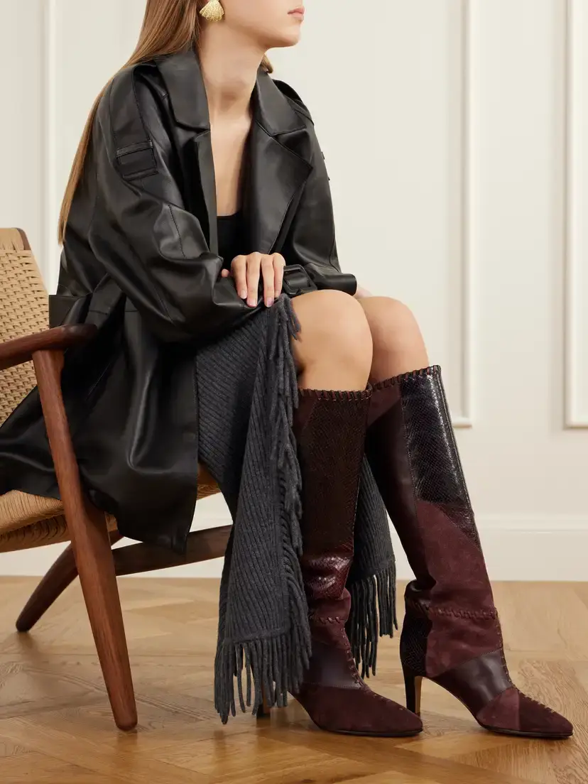 Zimmermann Alchemy 75 Patchwork Whipstitched Suede, Smooth And Snake-effect Leather Knee Boots | Thumbnail 2 Zimmermann Alchemy 75 Patchwork Whipstitched Suede, Smooth And Snake-effect Leather Knee Boots | Thumbnail 2