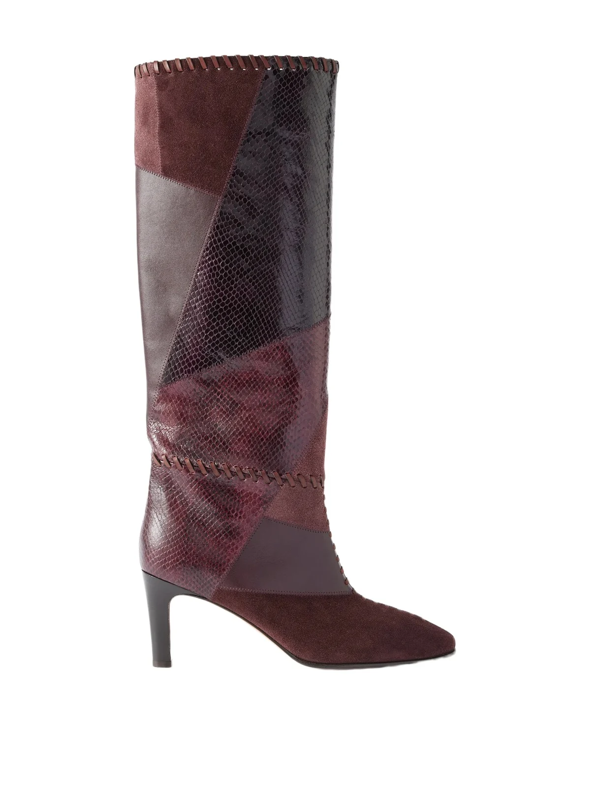 Zimmermann Alchemy 75 Patchwork Whipstitched Suede, Smooth And Snake-effect Leather Knee Boots