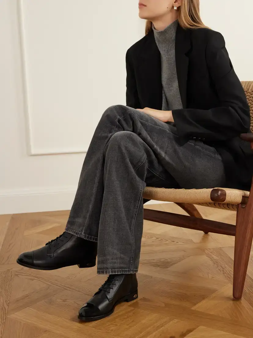 Jennifer Chamandi Brando Patent Leather-trimmed Leather Ankle Boots | Thumbnail 2