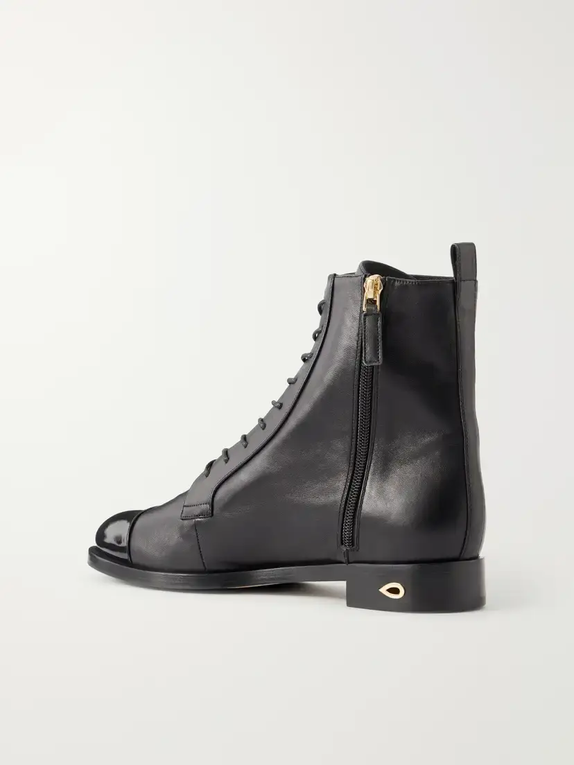 Jennifer Chamandi Brando Patent Leather-trimmed Leather Ankle Boots | Thumbnail 3