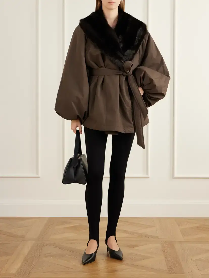 Magda Butrym Belted Plush-trimmed Short Coat | Thumbnail 2 Magda Butrym Belted Plush-trimmed Short Coat | Thumbnail 2